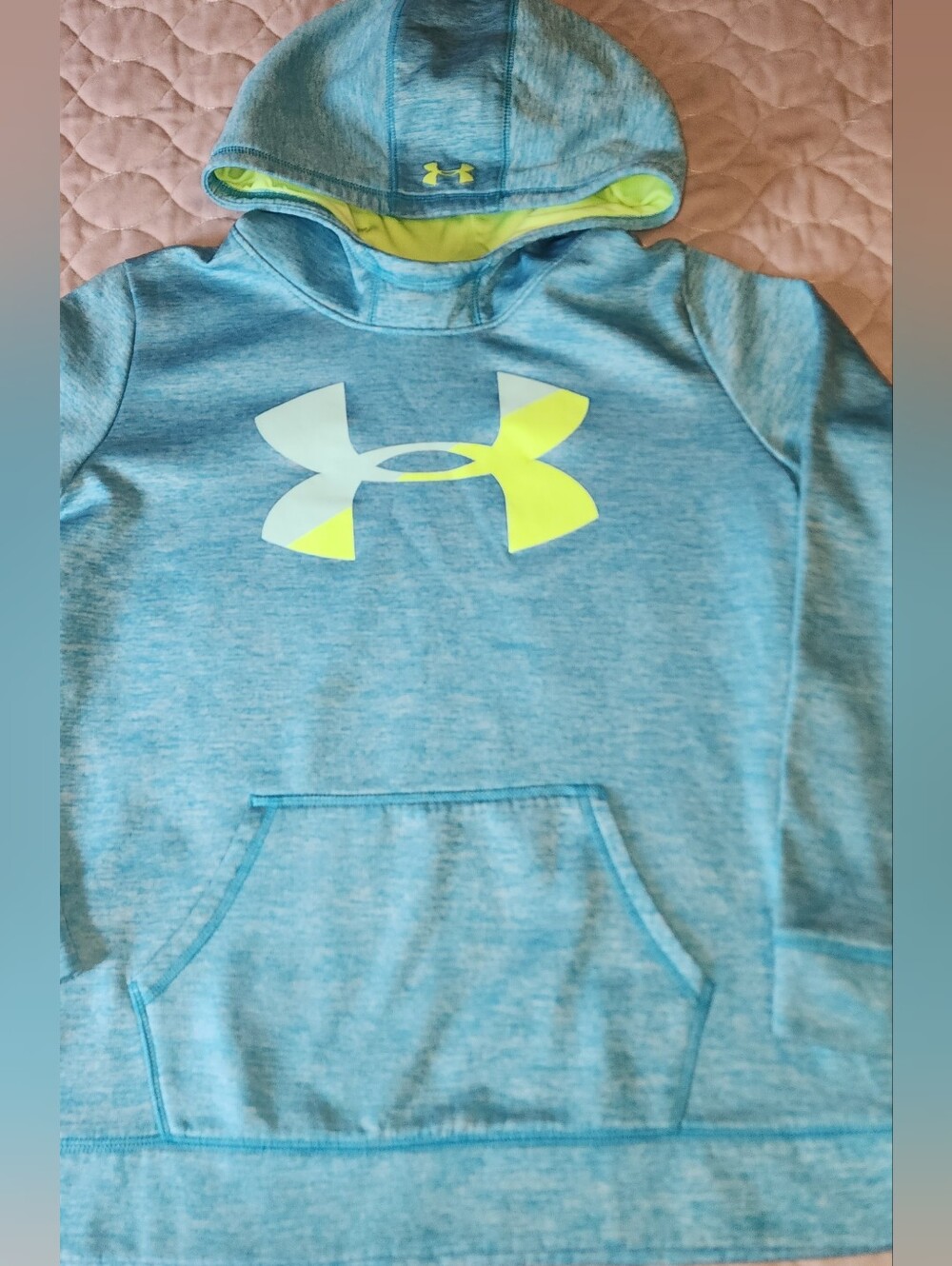 Under Armour Kids Blue Heather Hoodie with Neon Yellow Logo